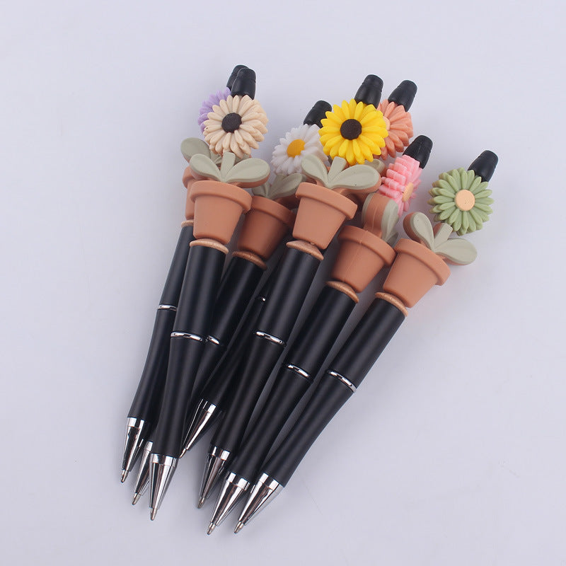 Wholesale creative cartoon silicone sunflower potted handmade beaded pen