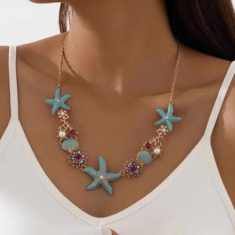 Wholesale Blue starfish shell beach necklace