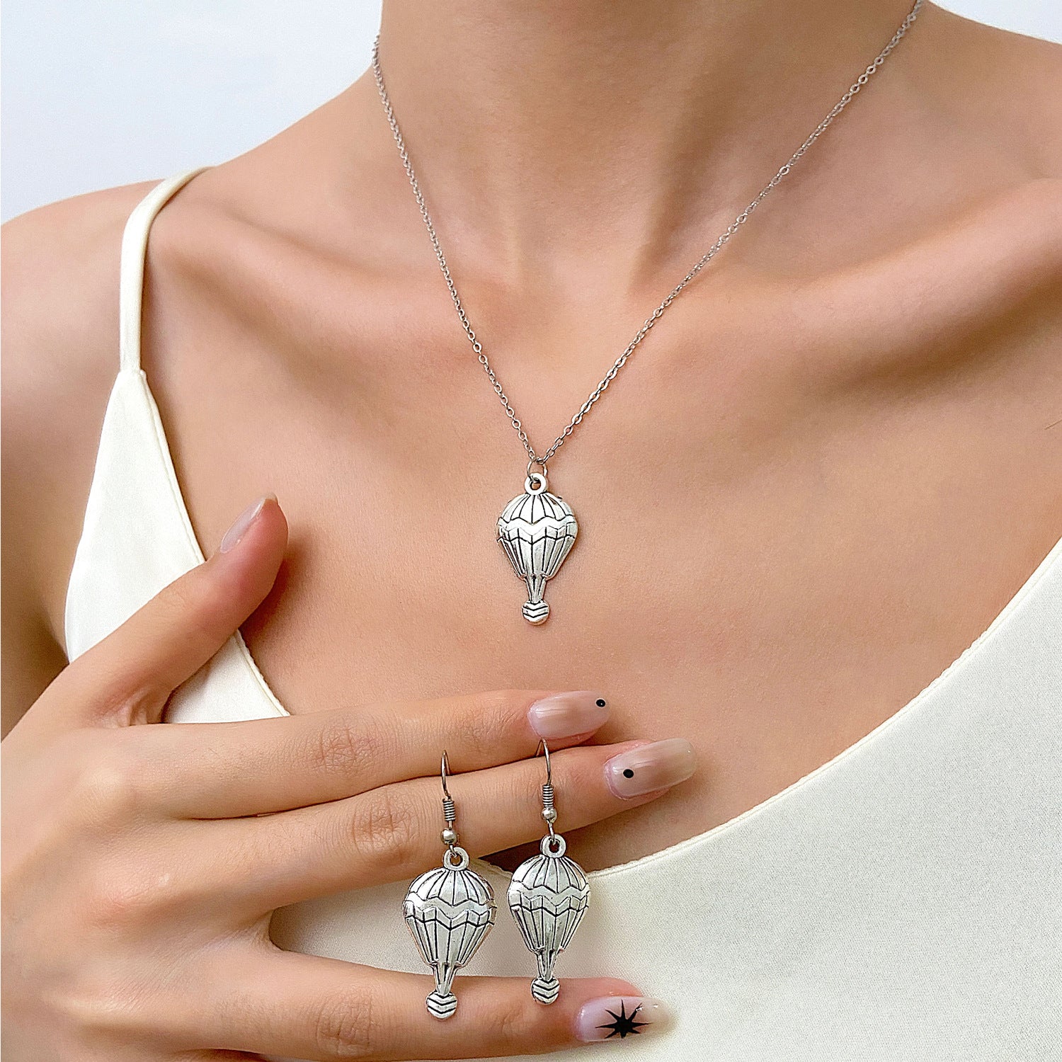 Wholesale Trendy Alloy Jewelry Set - Cup Hot Air Balloon Teeth Earrings and Necklace,  Fashion Accessory for Resale