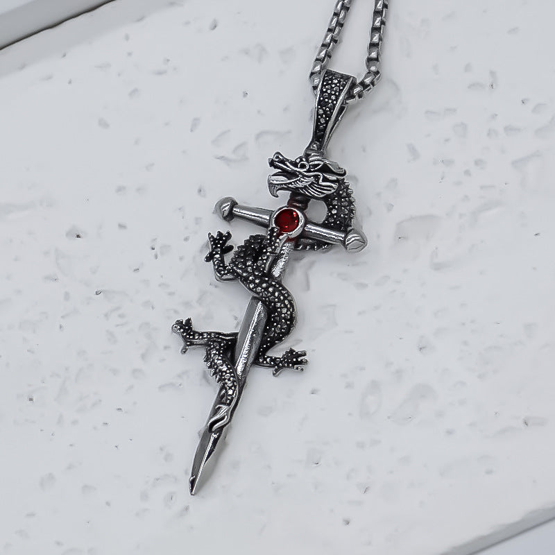Wholesale Silver Electroplated Alloy Dragon Sword Pendant Necklace Chinese Style Unisex Fashion Jewelry Gift