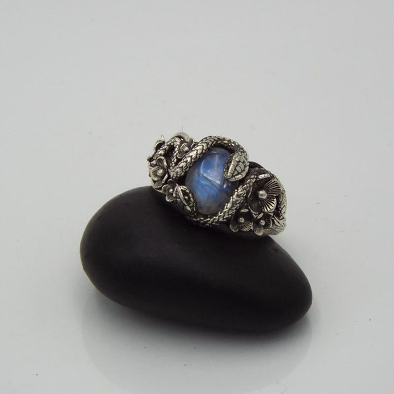 Wholesale Retro Punk Snake Flower Cat S Eye Ring Alloy Electroplated Unisex Jewelry Gift