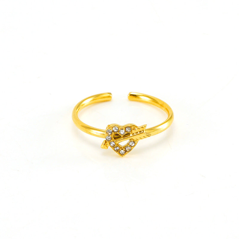 Wholesale Stainless steel zircon adjustable heart and star ring