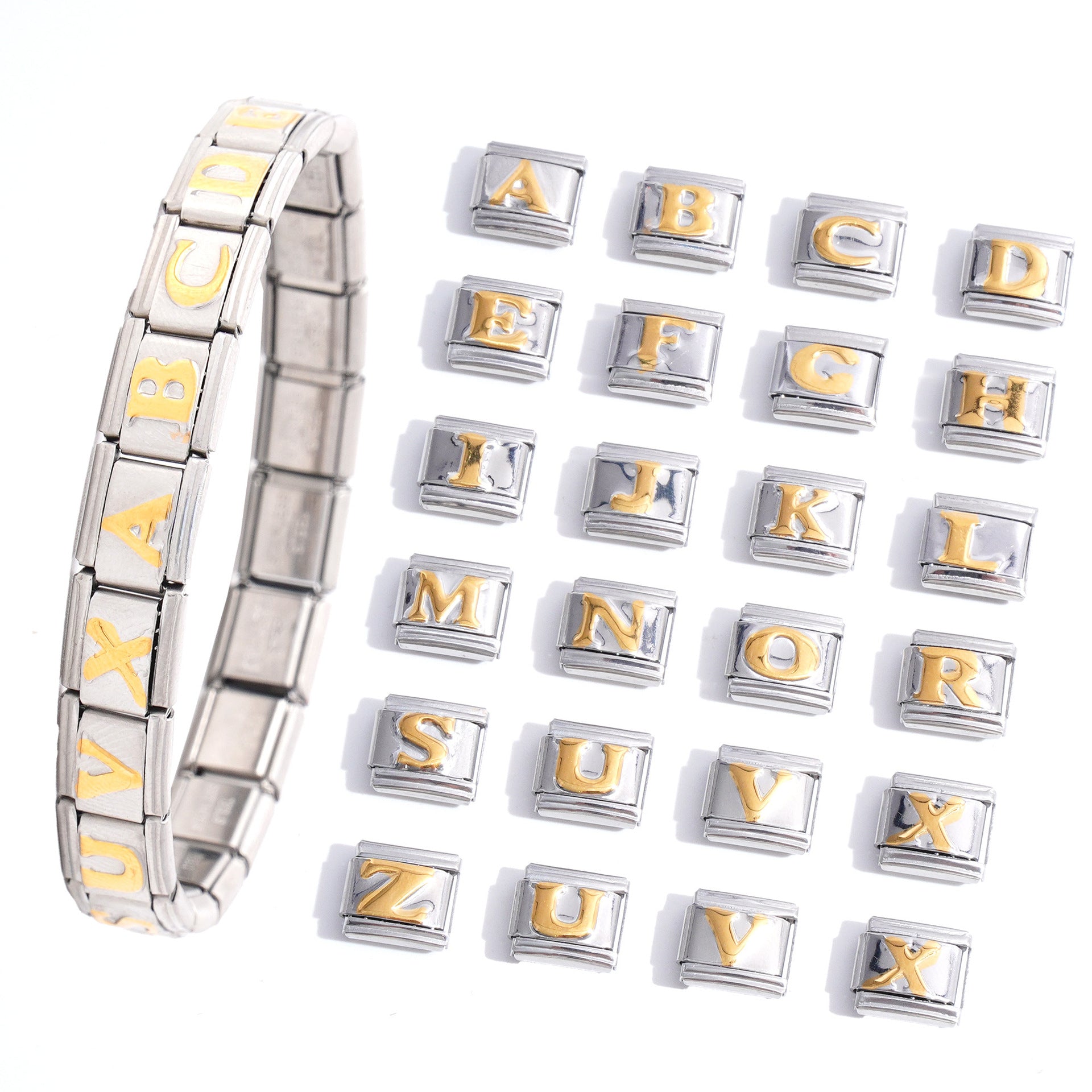 Wholesale Italian Charm Bracelet 9mm DIY Splicing English Alphabet Series Stainless Steel Composable Bracelet