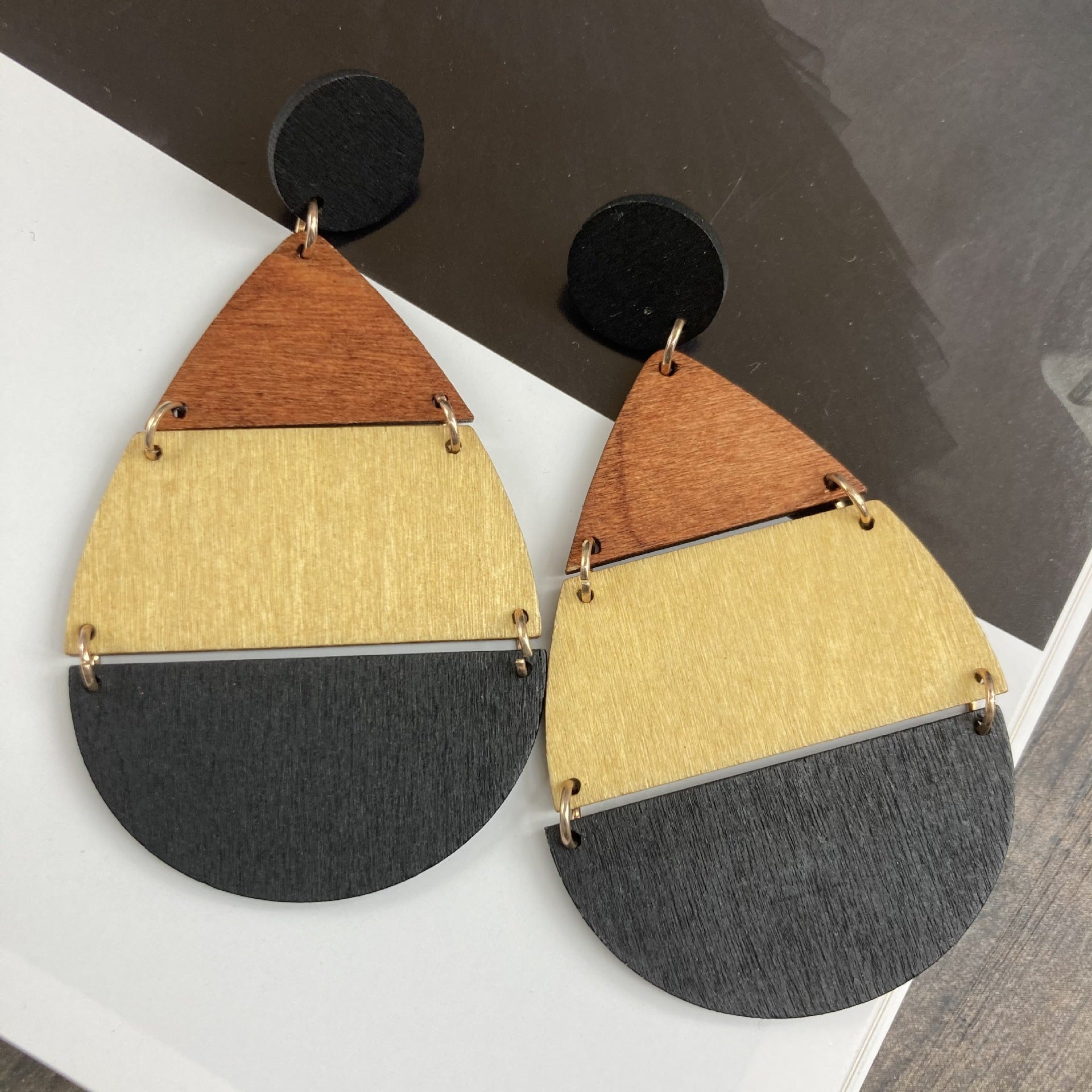 Wholesale Vintage Patchwork Wooden Earrings ACC-ES-FX026