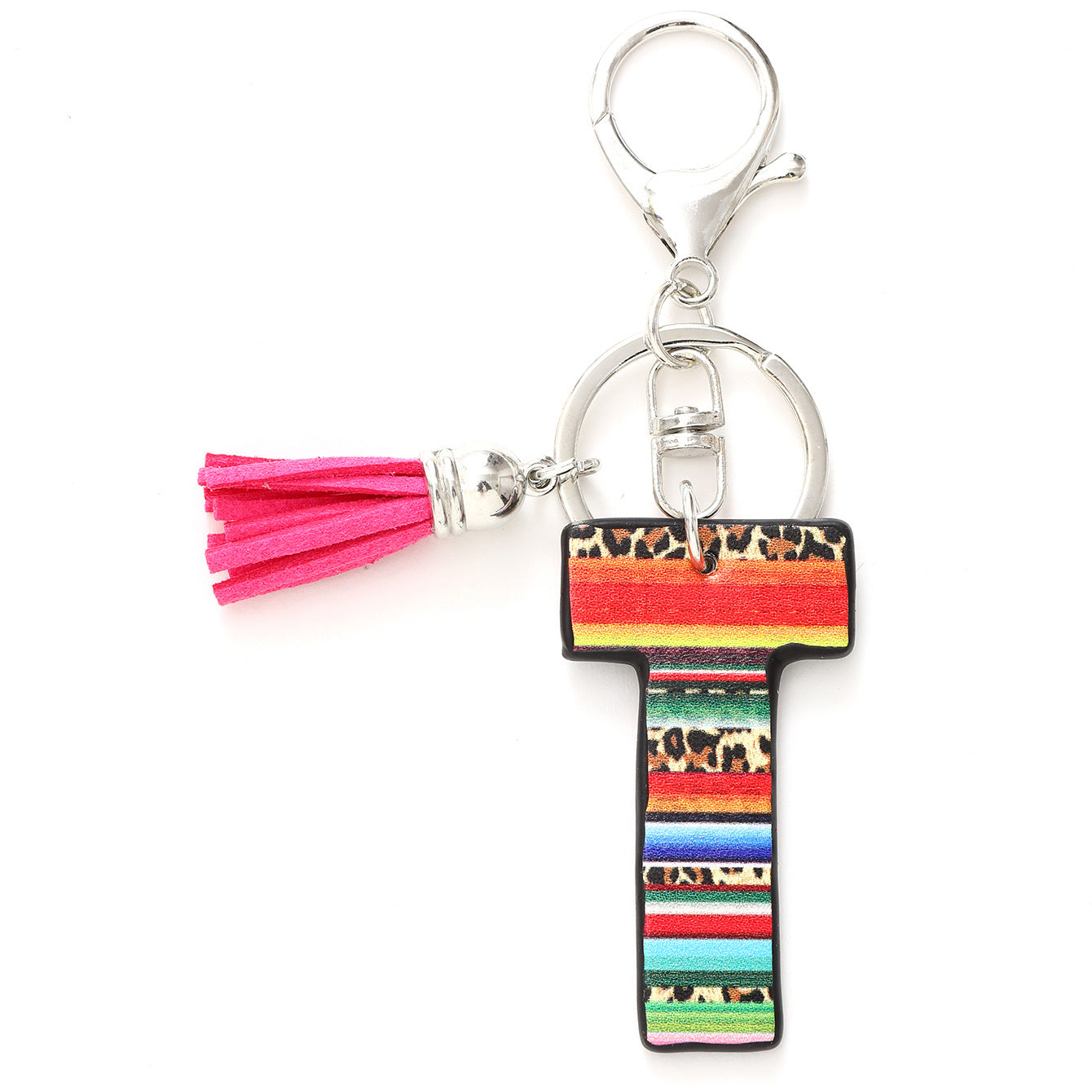 Wholesale Western Style Aztec Leopard Leather Letter Tassel Keychain ACC-KC-YTian009