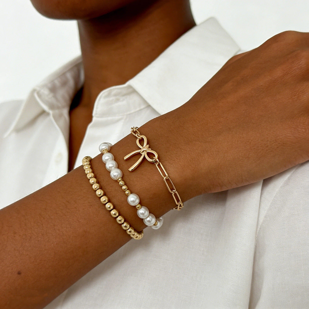 Wholesale Alloy Man-made Pearl Bow Bracelet