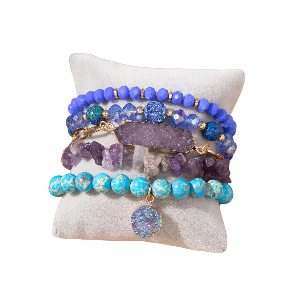 Wholesale 5pcs/set Crushed Rose Quartz Bohemian Beaded Bracelet Set