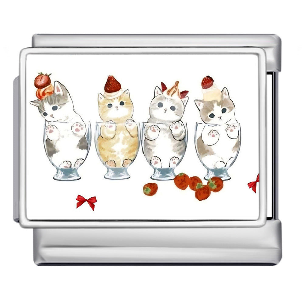 Wholesale Italian Charm Bracelet 9mm DIY Cute Cat Series  Creative Stainless Steel Composable Bracelet