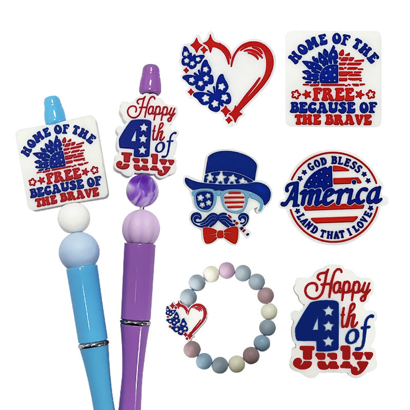 Wholesale Random 10pcs Independence Day PVC Soft Glue Focal Beads DIY Beaded Pen Accessories