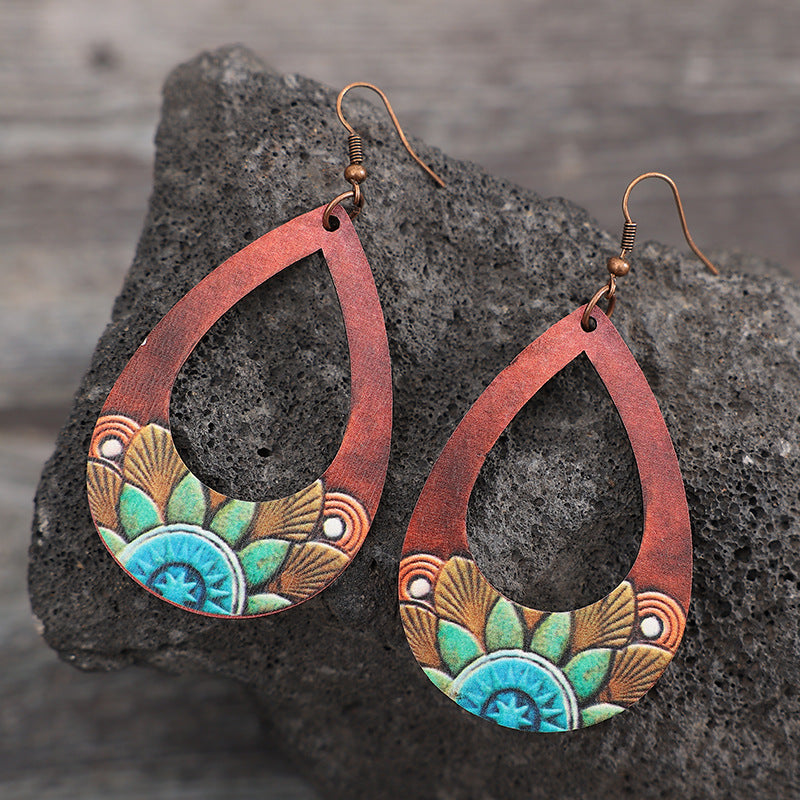Wholesale Hollow Wooden Bohemian Earrings Handmade Trendy Gift