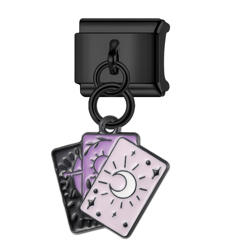 Wholesale Italian Charm Bracelet 9mm DIY Splicing Black Cartoon Pattern Pendant Stainless Steel Composable Bracelet