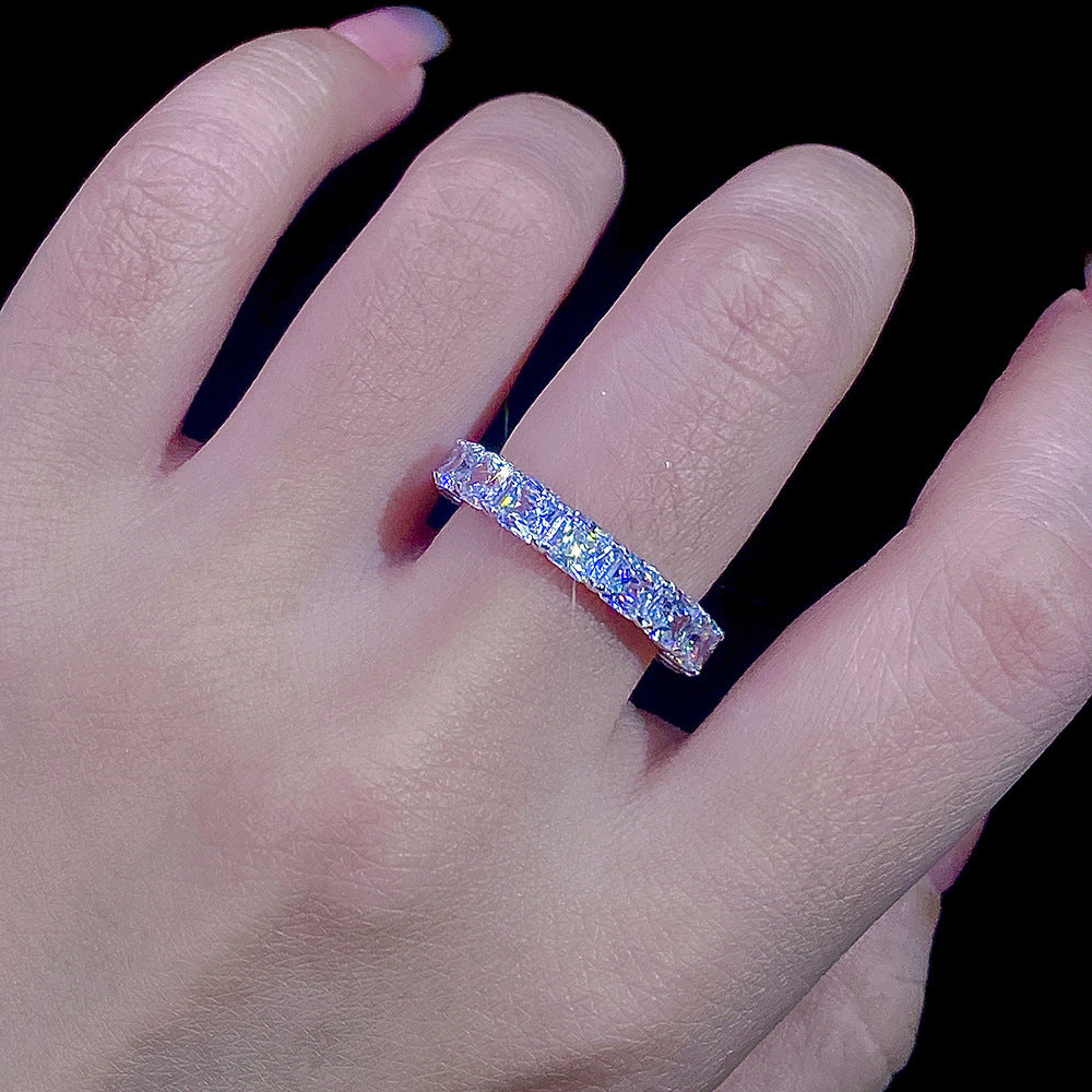 Wholesale S925 sterling silver 8A zircon square full diamond ring