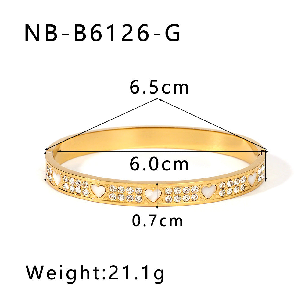 Wholesale Stainless Steel Inlaid Zircon White Shell Full Diamond 18K Gold Color Bracelet ACC-BT-XinY026