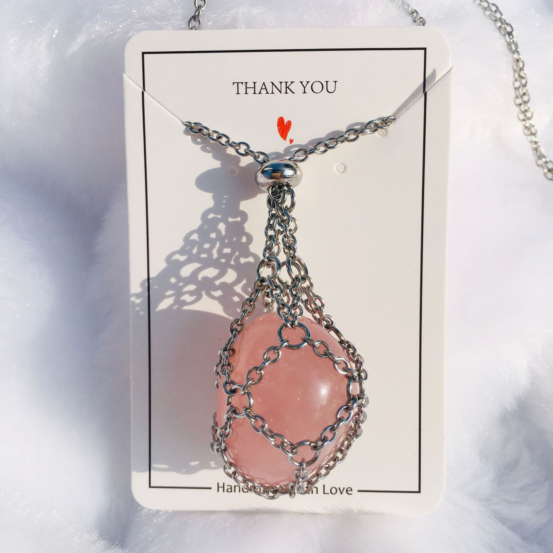 Wholesale Natural Stone Crystal O-shaped Chain Adjustable Metal Mesh Pocket Necklace ACC-NE-RongGuan007