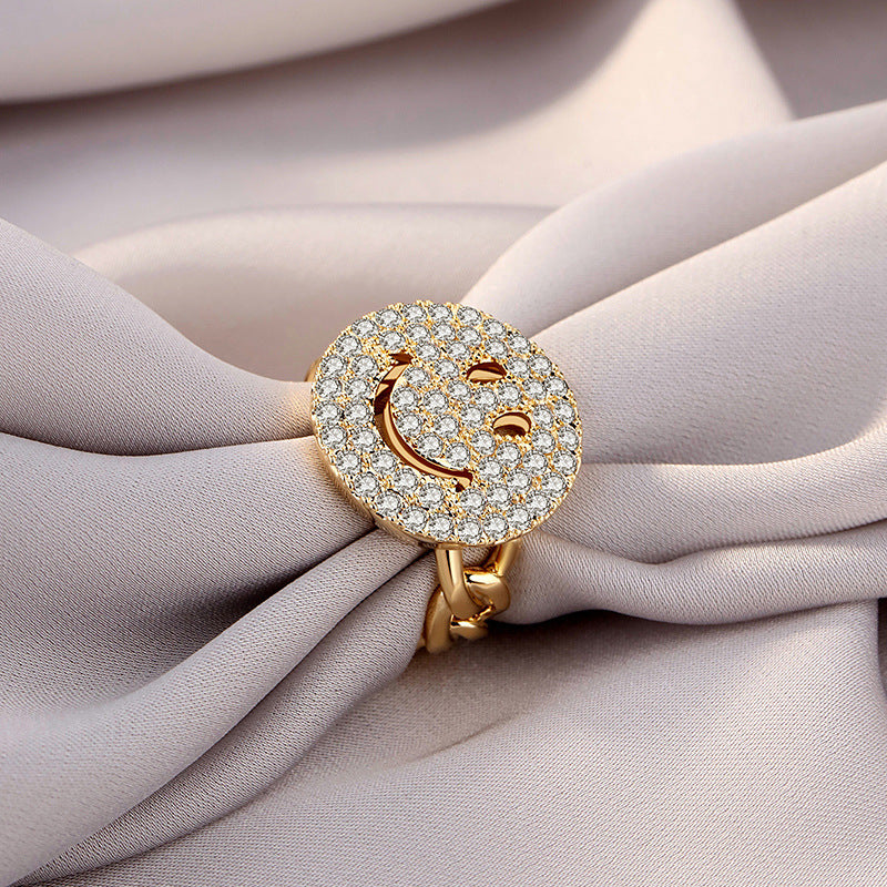 Wholesale Full Diamond Smiley Face Chain Ring Open Rings ACC-RS-Qichuang002