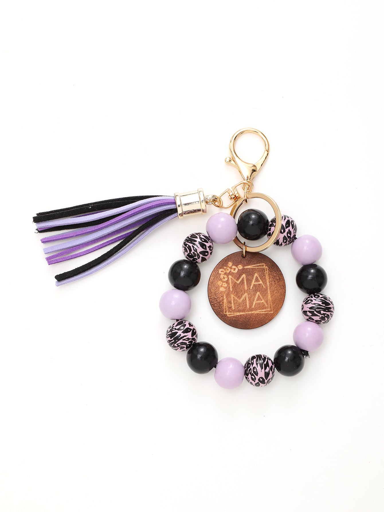 Wholesale Colorful Tassel Aztec Wood Chip Wooden Beads Beaded Wristlet Keychain ACC-KC-YTian024