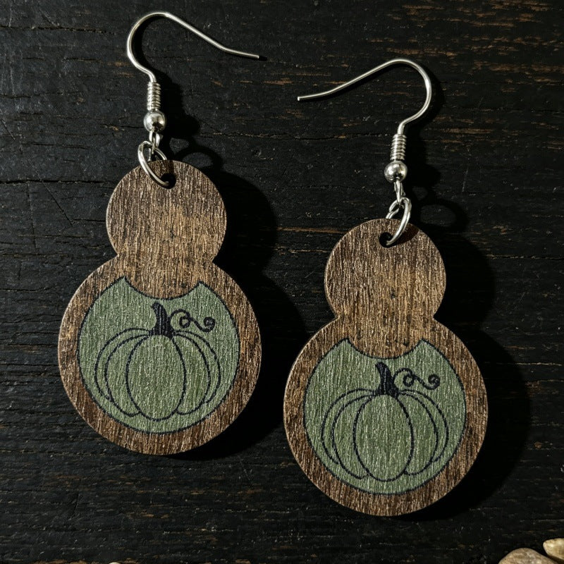 Wholesale Retro Wooden Pumpkin Gourd Earrings Harvest Festival Jewelry Accessory For Party And Gift