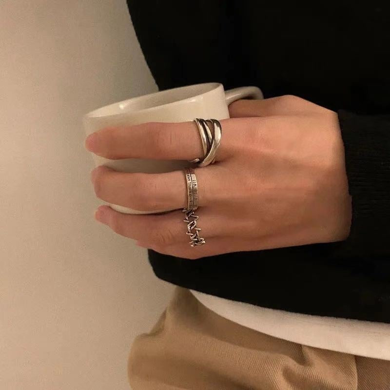 Wholesale Retro Roman Numeral Ring Set 3 Piece Distressed Alloy Open Ring Stylish Unisex Fashion Accessory