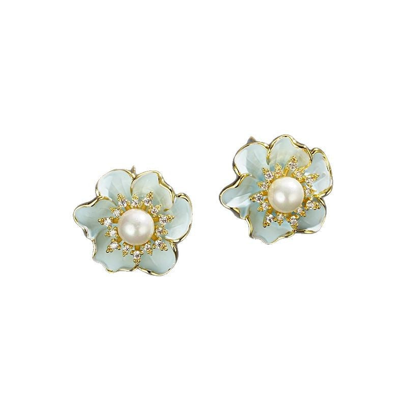 Wholesale Zirconium Pearl Flower Earrings