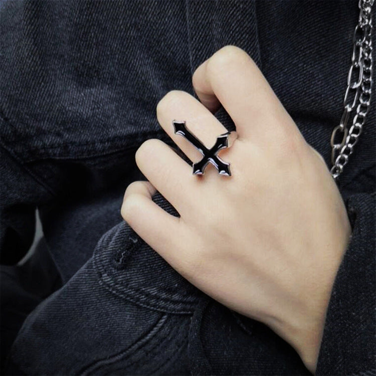 Wholesale Retro Punk Cross Ring,  Drip Oil Finish,  Unisex Metal Jewelry,  Fashion Accessory for Resale