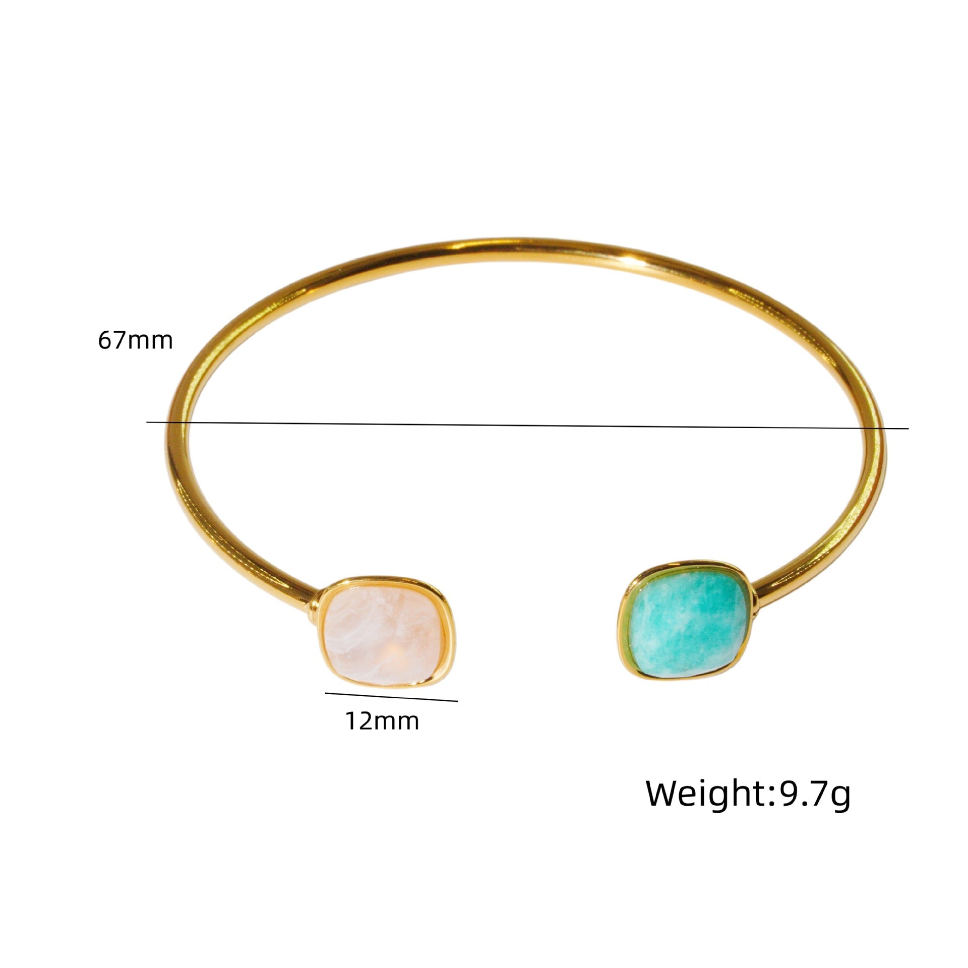 Wholesale Modern Minimalist Double Gemstone Inlaid Stainless Steel Open Bracelet Fashion Accessory Boutique Resale Gift