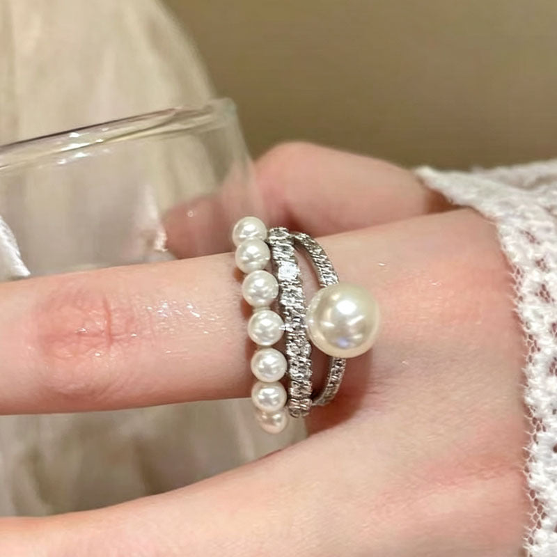 Wholesale Elegant Crown Pearl Zircon Open Ring Women Adjustable Zinc Alloy Ring Fashion Jewelry Accessory For Gift And Everyday Wear