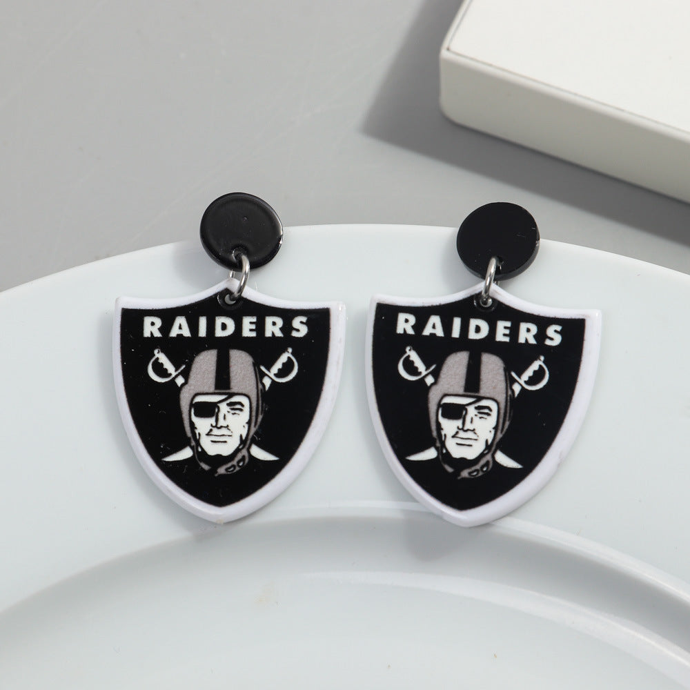 Wholesale Foreign Trade Cross-border European and American Football League Exaggerated Earrings Distinctive Sweet Cool Style Acrylic Printed Earrings Earrings