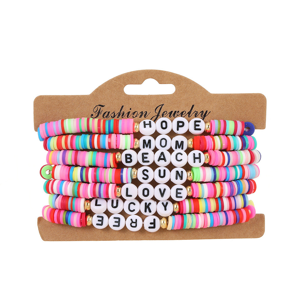 Wholesale Summer Colorful Soft Clay Pieces Smiling Face Beaded Elastic Bracelet Set ACC-BT-MY004
