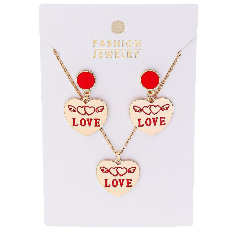 Wholesale Gold Heart Earrings Necklace Set