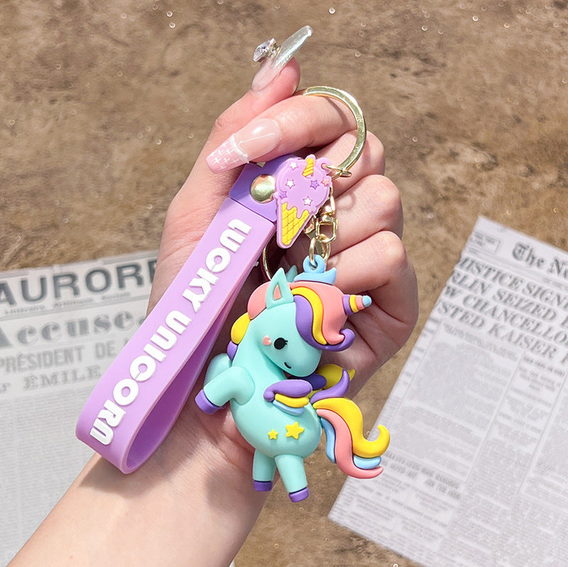 Wholesale Cute cartoon rainbow horse unicorn keychain