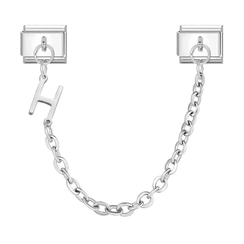 Wholesale Steel Color Letter Double Pendant DIY Fashion Italian Exquisite Creative Retro Module Bracelet Accessories Jewelry