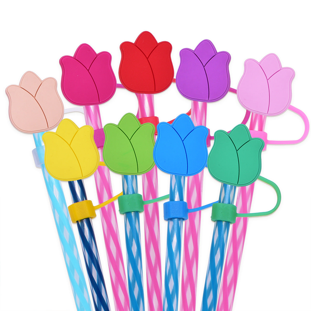 Wholesale Random 100pcs Tulip Straw Tube Cap 10mm Soft Glue Straw Decoration Straw Cover ACC-SCR-RYY036