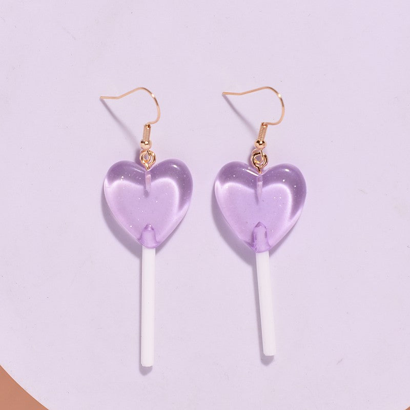 Wholesale Resin HeartShaped Candy Lollipop Earrings Sweet Style Jewelry Accessory