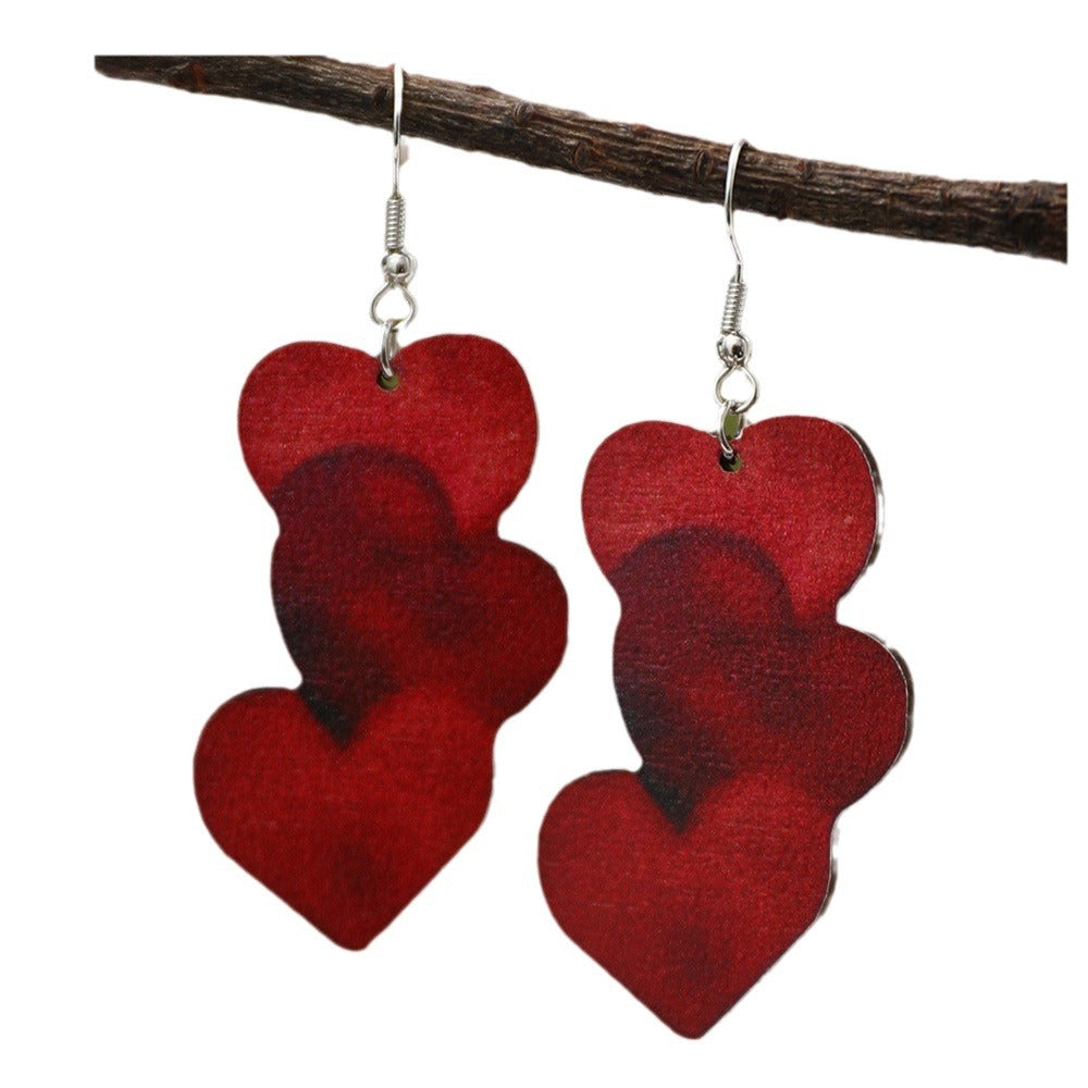 Wholesale Heart Hollow Wood Valentine's Day Earrings