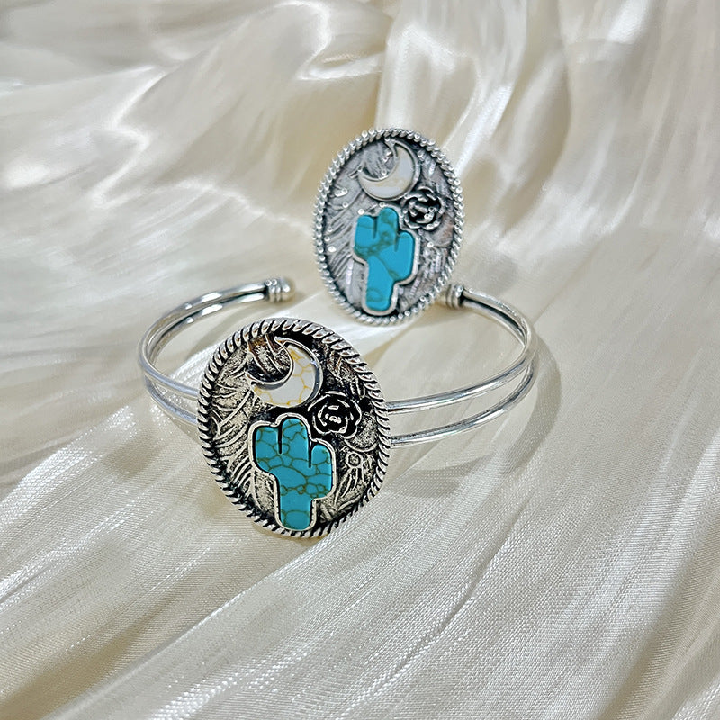 Wholesale Vintage Zinc Alloy Moon Cactus Geometric Disc Ring Trendy Unisex Adjustable Fashion Accessory Boutique Resale Gift