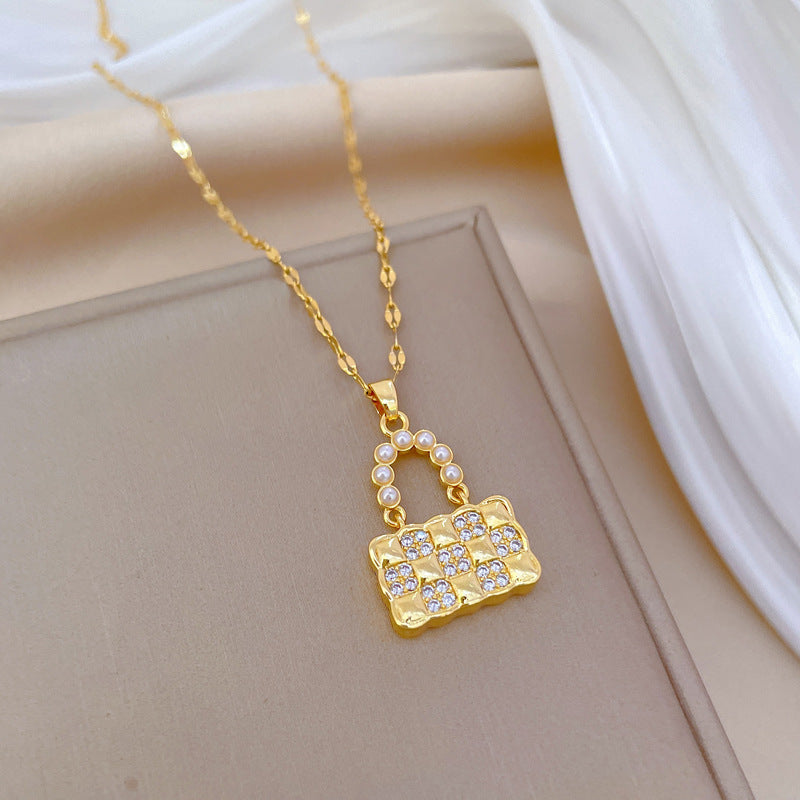 Wholesale Titanium Steel Pearl Full Diamond Necklace Clavicle Chain Choker Necklace ACC-NE-LiGe011