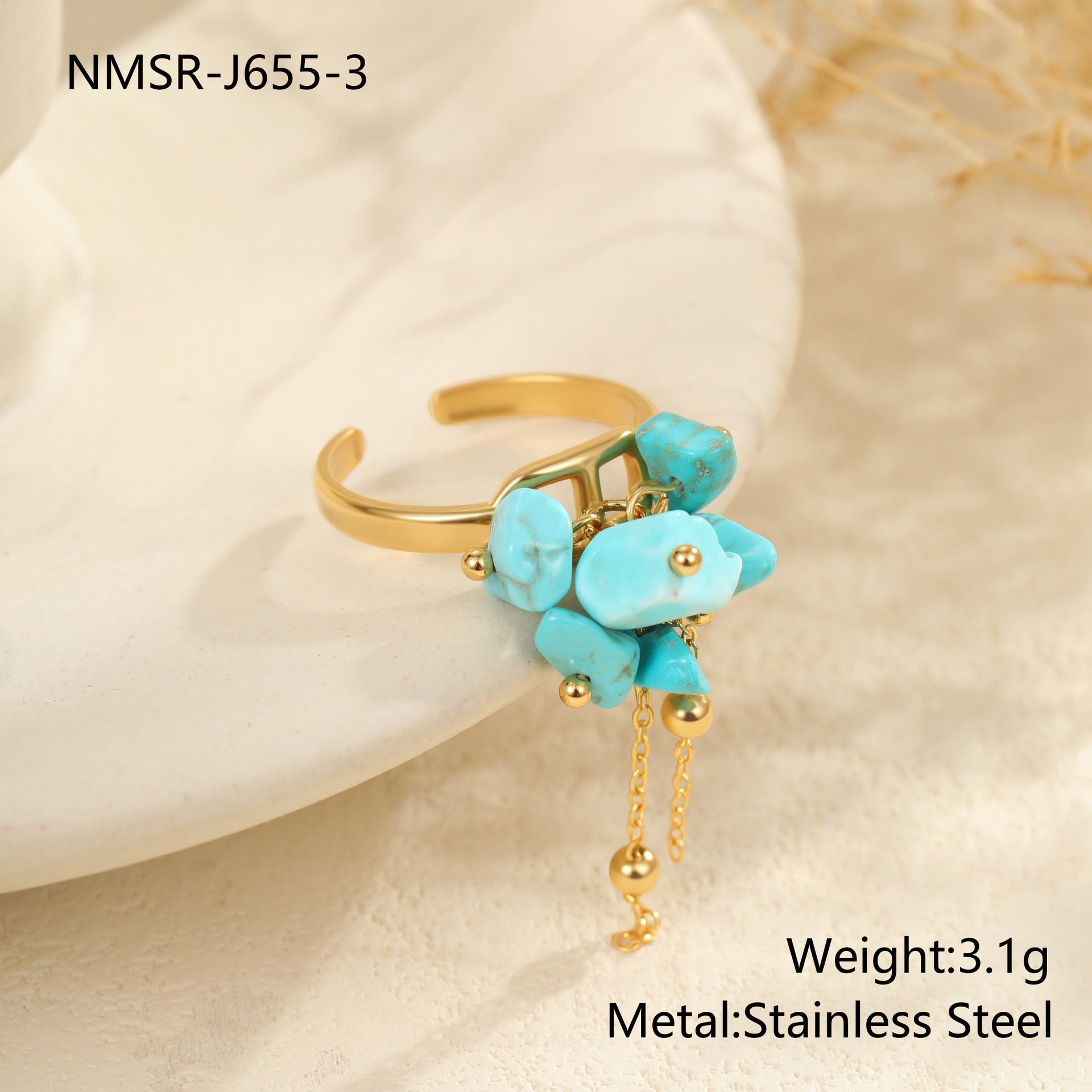 Wholesale Stainless Steel Western Style Turquoise Adjustable Ring