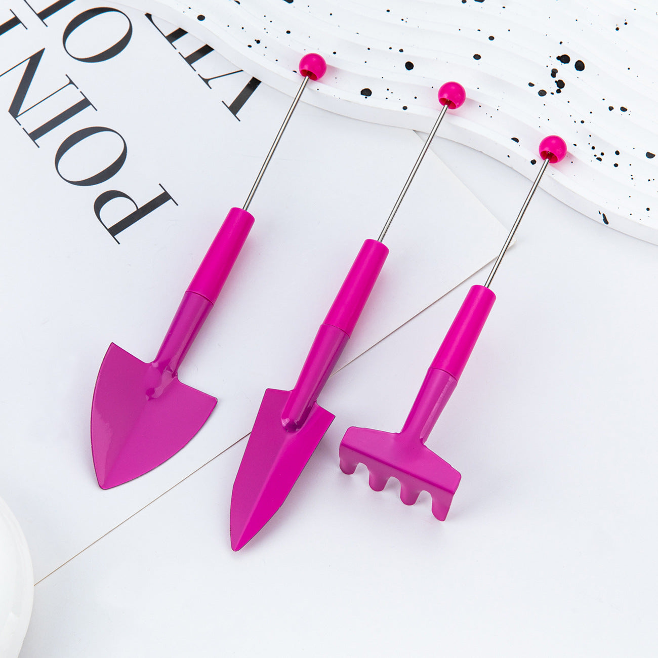 Wholesale DIY Beadable Mini Garden Tools Set Macaron Color DIY Beaded RoseFlower Succulent Plants Tools