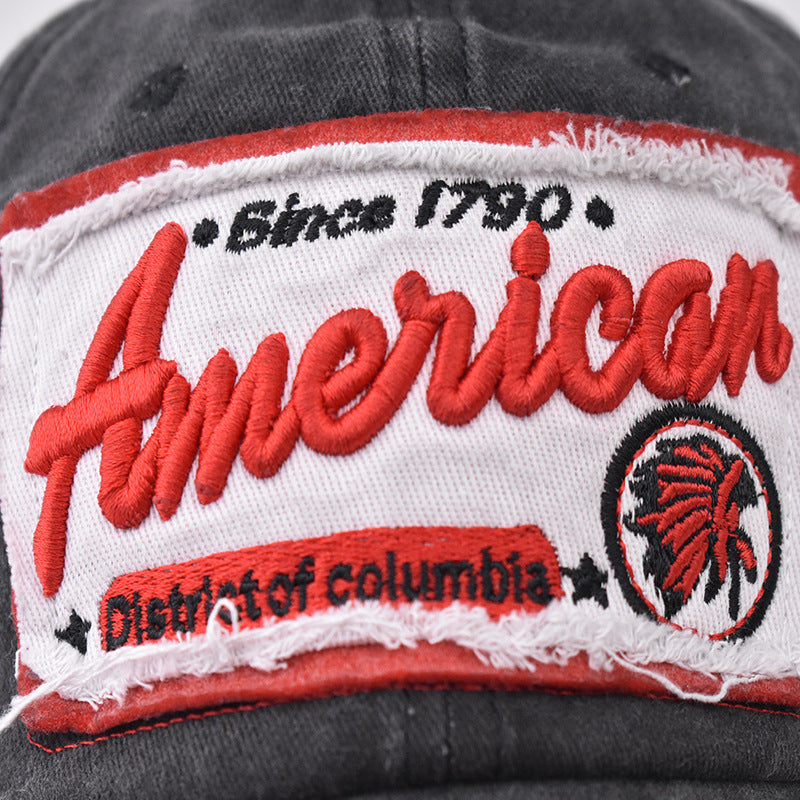 Wholesale Casual Cotton Baseball Cap With Washed America Flag Embroidery Adjustable Breathable Resale