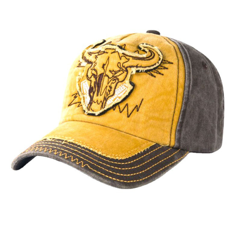 Wholesale washed hat ox head embroidered baseball cap