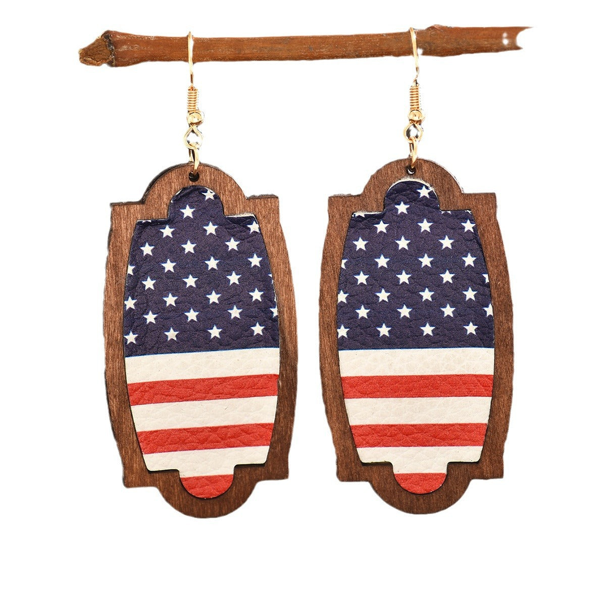 Wholesale American Independence Day Star Leather Pebbled Wooden Earrings ACC-ES-MT005