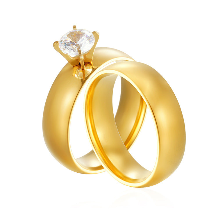 Wholesale zircon couple ring women's 18K gold titanium steel men's ring