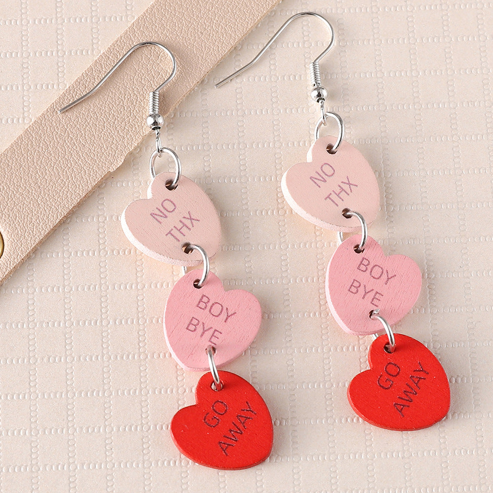 Wholesale Wooden Valentine' s Day heart-shaped pendant earrings