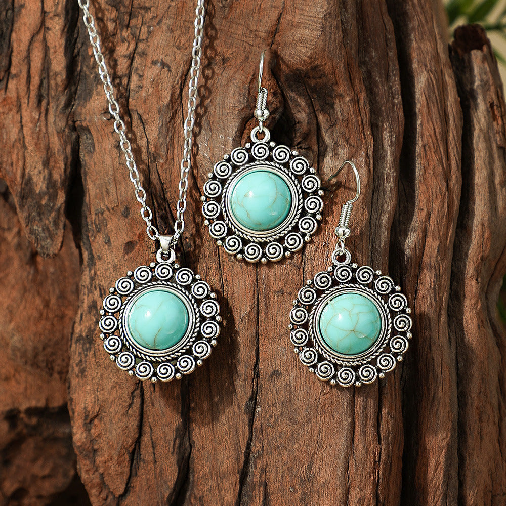 Wholesale Bohemian Turquoise Long Pendant Earrings Set for Party Jewelry Accessory