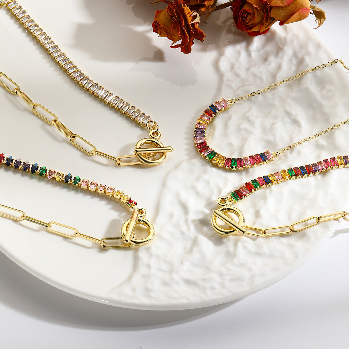 Wholesale  Color Zircon Stitching Necklace Light Luxury Jewelry