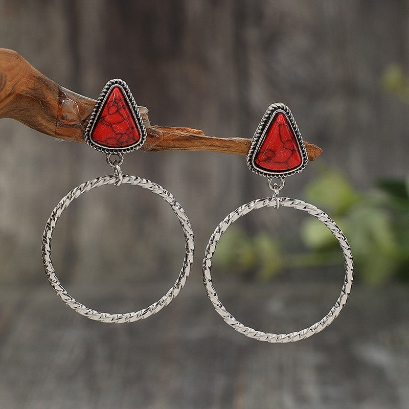 Wholesale Vintage Bohemian Red Double Layer Hoop Earrings Fashion Jewelry Accessory Gift For Women