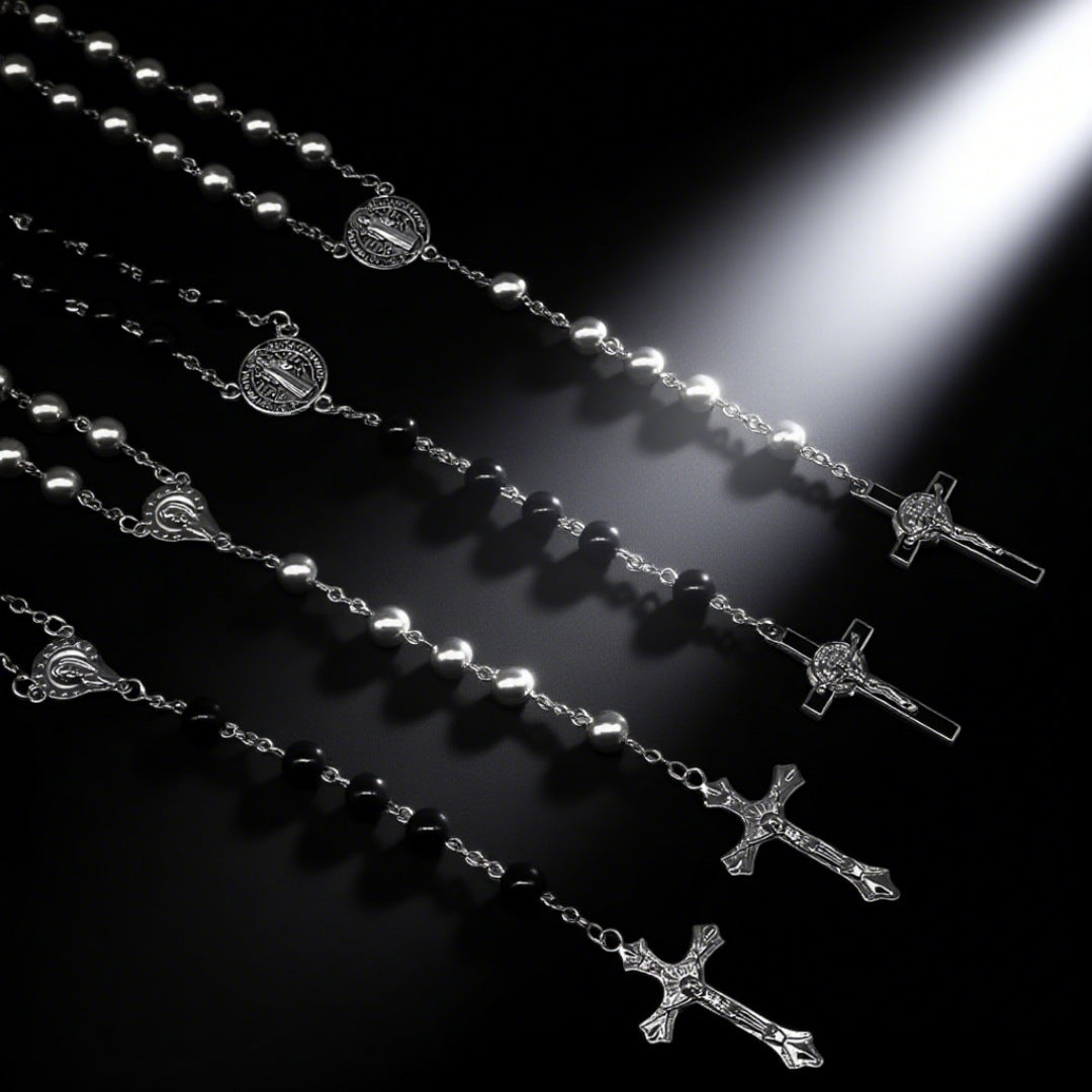 Wholesale Retro Personalized Pearl Beaded Cross Long Necklace