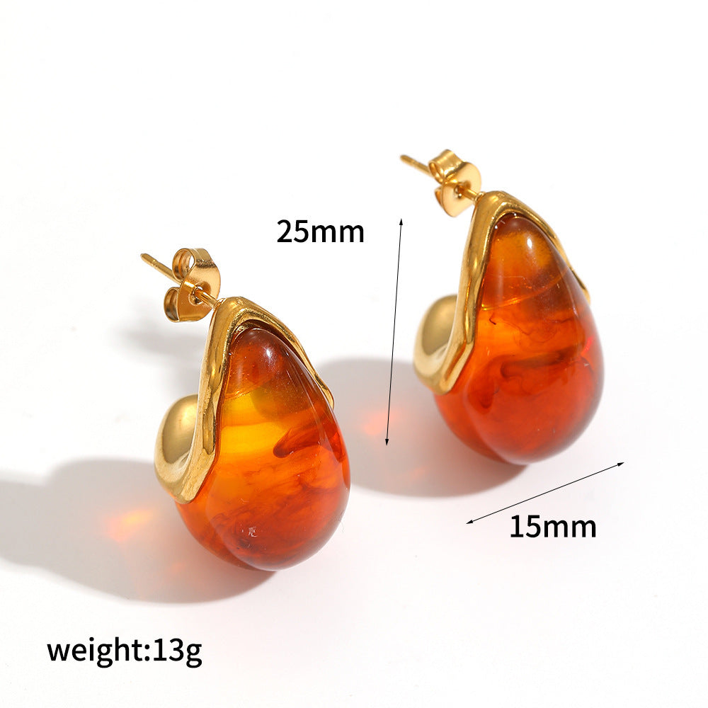 Wholesale Stylish Teardrop Resin Earrings With Stainless Steel Posts Trendy Everyday Jewelry Accessory