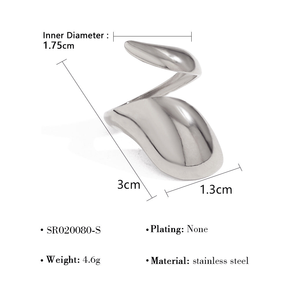 Wholesale 18K gold  mirror titanium steel opening ring design geometric arc ring suit