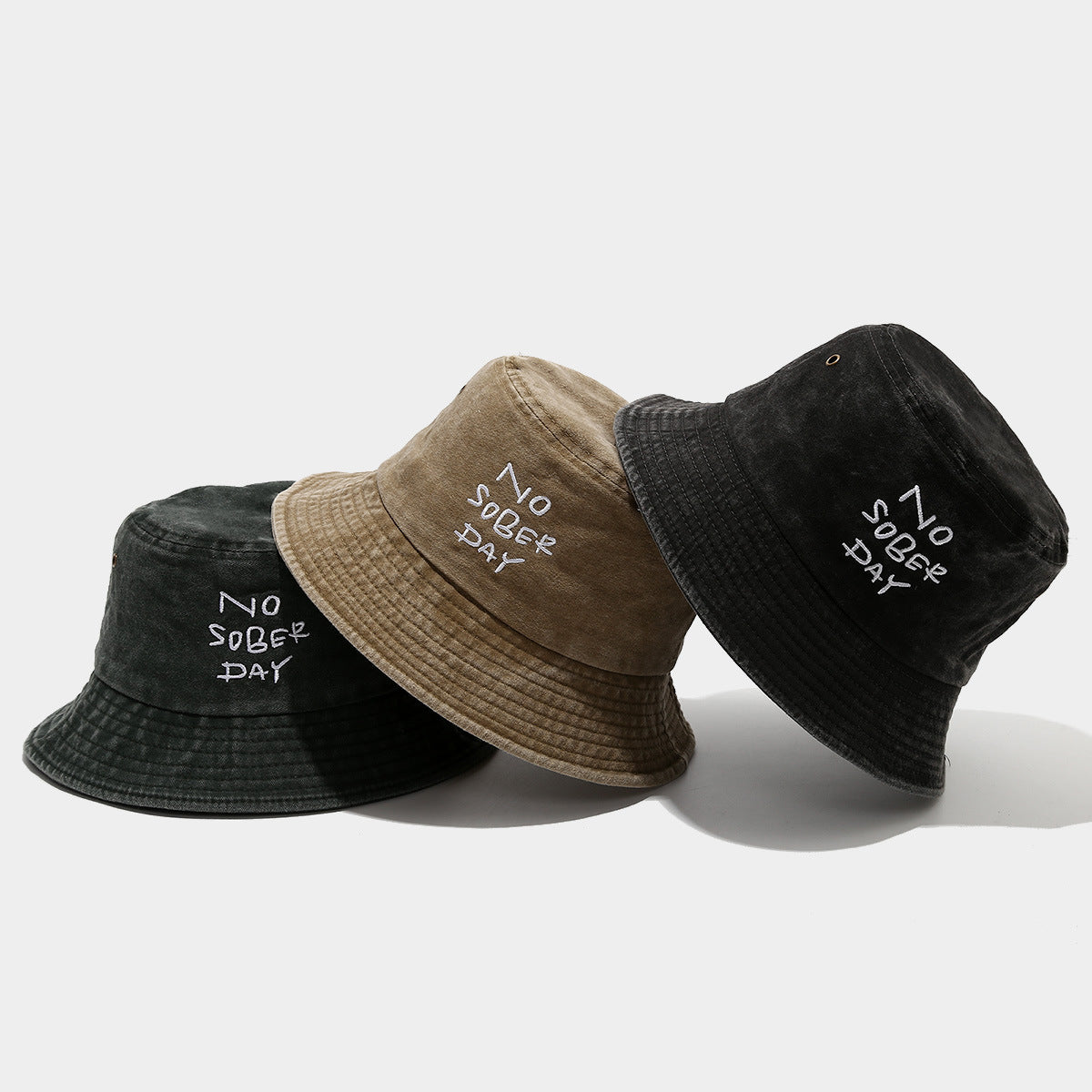 Wholesale Washed Cotton Embroidered Flat Top Fisherman Hat Bucket Hat